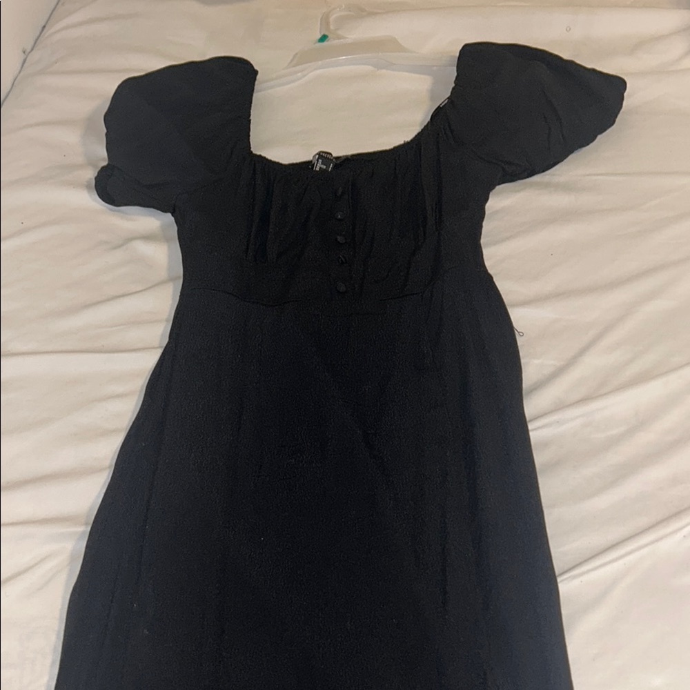 Black Sundress with Ruched Bodice and Puff Sleeves